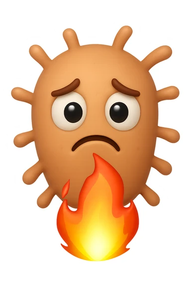 EMOJI STILE IPHONE 3D DI BATTERI INTESTINALI 3D CON ESPRESSIONE TRISTE  IN VOLTO MENTRE SOTTO DI LORO BRUCIA UNA FIAMMA, FAGLI ANCHE LA PARTE BIANCA DEGLI OCCHI, NON SOLO LA PUPILLA sticker