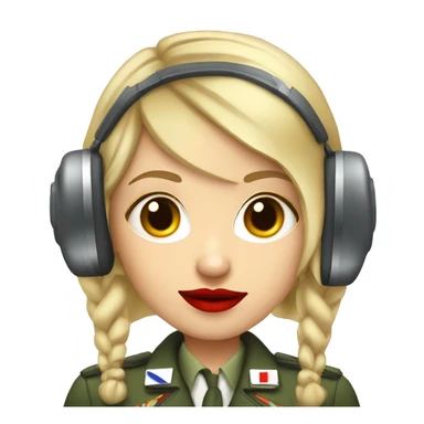Blonde Russian pilot girl with red lips with airplane pilot headset   sticker