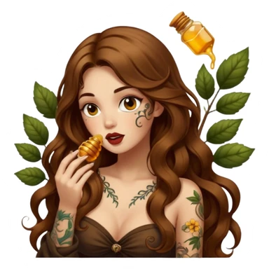 forest mystic woman long wavy brown hair tattoos licking honey from finger flirty sticker