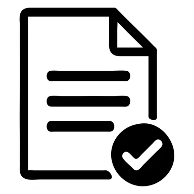 Make the page fully solid white with no transparency. Add three horizontal black lines across the page. Place a black checkmark at the bottom right corner. Use solid filled icon style with no transparent areas. sticker