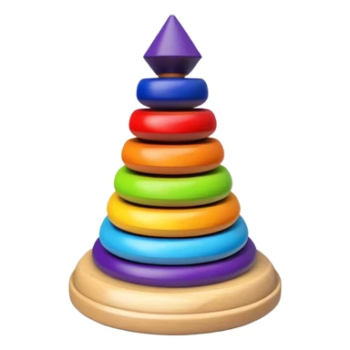 Children's stacking pyramid toy with rings in rainbow order: red, orange, yellow, green, light blue, dark blue, and purple rings sticker