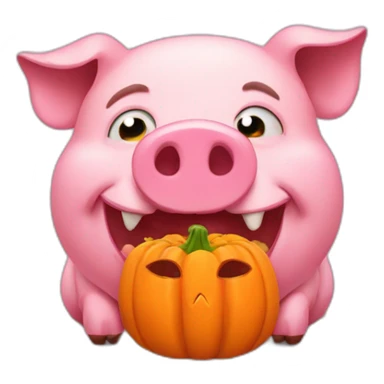 emoji of cute hungry pig that eats pumpking sticker