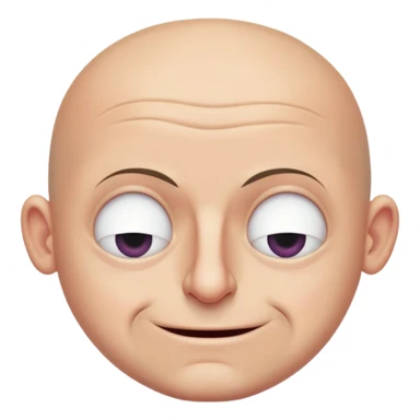 Steven Miller, bald, extremely pronounced grimace, very narrow rectangular head, bottom lip sticking out, eyelids nearly shut and drooping on the outer sides sticker