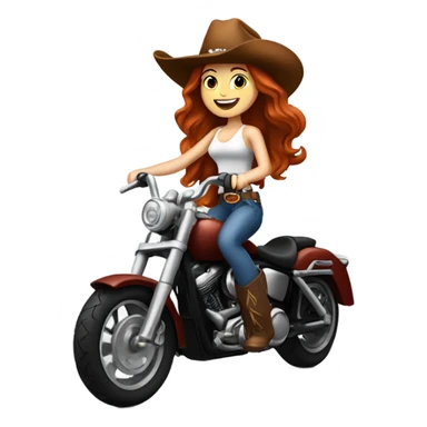 Long wavy haired Redhead with a cowboy hat and boots riding a Harley  sticker