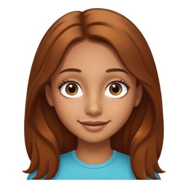 Girl with long brown hair in a middle part and light brown eyes smiling with a few freckles and beauty mark by her check and by her eye on the other side and very long eyelashes and big wide ish eyes  sticker