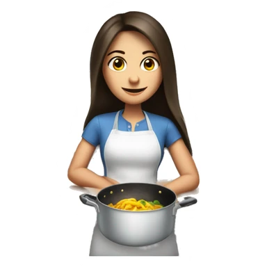 Brunette long straight hair girl making dinner in a cook hat sticker