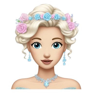 Gorgeous pastel Lady with blue eyes in a sparkly shiny dress with tiara and necklace and flowers aesthetical and trending  sticker