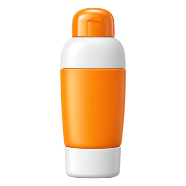 sleek squeezable tube with rounded flip-top cap, bright summer colors orange yellow white, compact slightly curved shape, outdoor use, clean matte surface, lotion or cream inside, no label, no hand, no extras, soft lighting, subtle shadows, emoji scale sticker