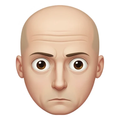 Steven Miller, bald, intense scowl, very narrow rectangular head, bottom lip sticking out, eyelids nearly shut and drooping on the outer sides sticker