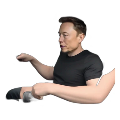photo-realistic Elon Musk sitting at the wheel inside an all black Tesla Model 3, side view sticker