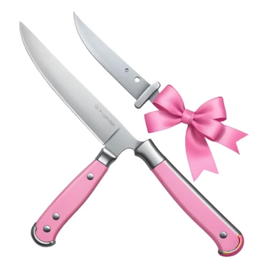 Only one object: a kitchen knife. A pink ribbon bow is tied directly on the knife handle. No other items. No decorations. Minimal emoji style sticker