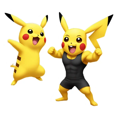 Pikachu cheering his bodybuilder friend in gym  sticker