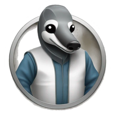 An anteater in a welder's suit stands behind a lathe sticker