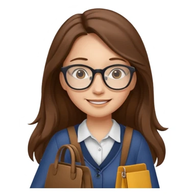 brown long hair woman, going to university wearing a glass, looks pretty no backpack just cure bag  sticker