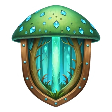 magical mushroom shield object icon, shield crafted from mushroom bark, glowing spores, fantasy forest design, soft green-blue aura, 3D cartoon, mobile game icon style, centered, clean background, no text, no watermark
 
 sticker