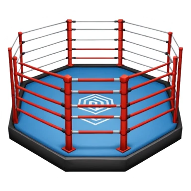 MMA cage arena object icon, octagon fighting cage with metal fence walls, padded corner posts, professional combat arena, 3D cartoon style, mobile game icon style, centered, clean background, no people, no text, no watermark
 sticker