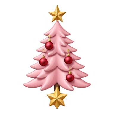 pastel pink christmas tree with red ornaments and star on top sticker