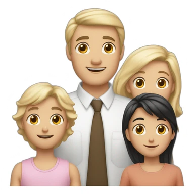 middle age father and his white 3 children, older boy with blonde hair, shorter boy with black hair, and girl with medium carmel colored hair, 3 boys and 1 girls in total  sticker