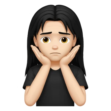 a PRETTY BRATZ boy with black long hair looking sad and covering his face with hands sticker