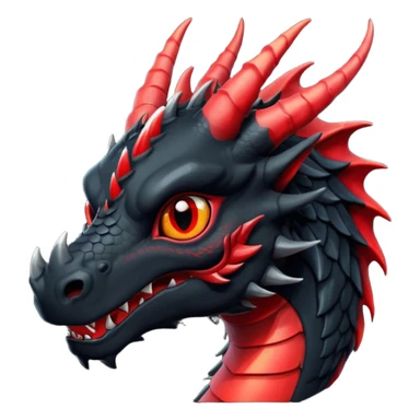 Un dragon noir aux yeux rouges et noir, puis des grandes cornes d'obsidiennes, style anime sticker