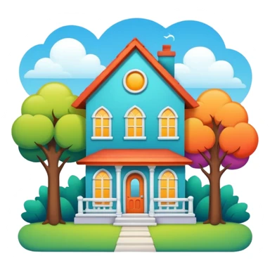 Cartoonish home with white border sticker