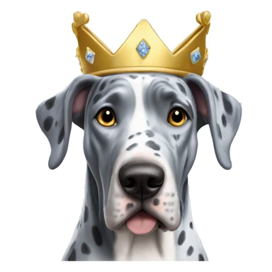 Blue Merle Great dane wearing gold princess crown sticker