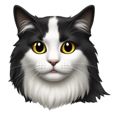 long haired cat half black half white with black bottom jaw sticker