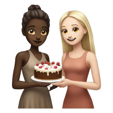 Brown skin girl giving cake to White skin girl sticker