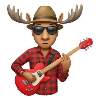  A man with the head of a moose playing a red electric guitar in Alaska sticker