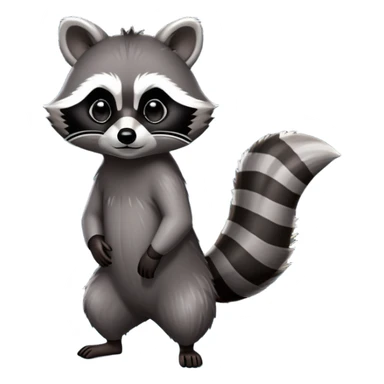 Cinematic-Raccoon-Realistic-Full-Body-Standingon all fours-Emoji – Tail flicking lazily, head tilted dramatically, thick grey fur with a signature black mask, sharp and alert ears, simplified yet realistic focused features, highly detailed, glowing with an almost sarcastic glow. sticker