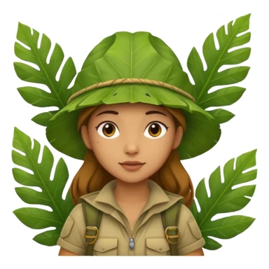 a young female explorer with jungle wearing a large leaf headgear bye  sticker