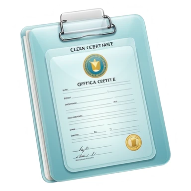 A simple emoji-style icon of a transparent plastic folder, clean and minimal, with rounded corners, subtle translucency, soft shading, and a small official documents symbol representing birth certificate, and SS. sticker