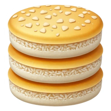 round airy rice cake with lightly puffed bubbled texture, pale off-white color, slightly uneven surface with hints of toasted golden grains, small stack or single crisp, light crunchy appearance, soft lighting, subtle shadows, emoji scale sticker