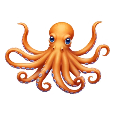 Cinematic Comical smirking Octopus Portrait Emoji, Head tilted dramatically with an exaggeratedly amused expression, featuring a rotund, light orange body festooned with bold blue rings and eight wildly expressive arms with comically animated suckers, Simplified yet hilariously expressive features, highly detailed, glowing with a slightly sassy underwater glow, high shine, dramatic yet playful, stylized with an air of quirky marine mischief, soft glowing outline, capturing the essence of a meme-worthy octopus that looks ready to squirt its way into viral fame! sticker