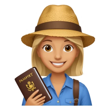 Traveler character with passport sticker