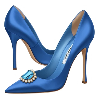 manolo blahink heels 90's satin pump with jewellry at front blue sticker