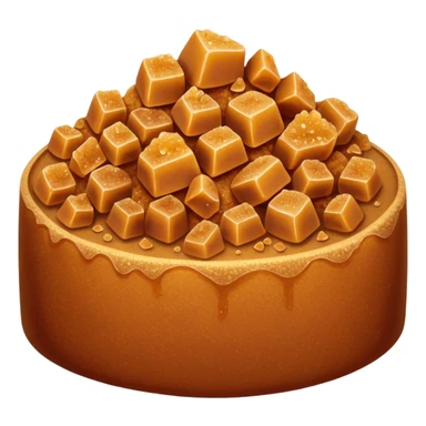 small mound or scatter of moist coarse brown sugar crystals with warm caramel color and irregular texture, grains slightly sticky and clumped, soft matte finish, no bowl spoon or packaging, soft lighting, subtle shadows, emoji scale sticker