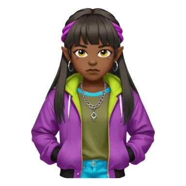  portrait-of-a-orc-k-pop-idol,-wearing-a-stylish-streetwear-outfit-with-layered-colorful-clothing,-long-hair-with-bangs,-makeup,- sticker