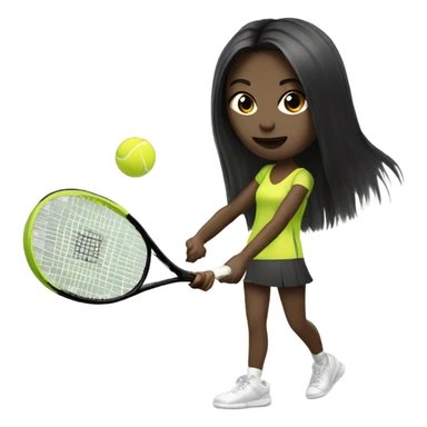 Long dark straight hair hitting tennis ball pale skin sticker