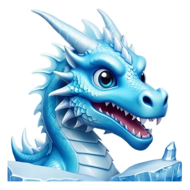 Cinematic Comical Beautiful Ice Dragon Portrait Emoji, Head tilted dramatically with an exaggeratedly amused expression, featuring a striking, glossy icy body with bold, crystalline textures and wide, expressive eyes that shimmer with playful frost, rendered with vibrant, lifelike detail and dynamic, natural shadows, high shine, dramatic yet whimsical, styled with an air of cheeky arctic mischief, soft glowing outline, capturing the essence of a spirited and over‐the‐top ice marvel that looks ready to burst into a flurry of frosty fun! sticker