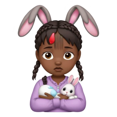 bunny ear accessory wearing baby braided dark hair sad  sticker