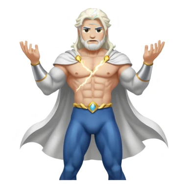 Zeus, whole body, white clothes, long white  hair, lightnings sticker