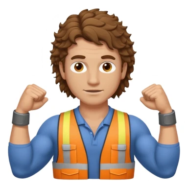 Hot white male builder with curly brown mullet hair and muscles sticker