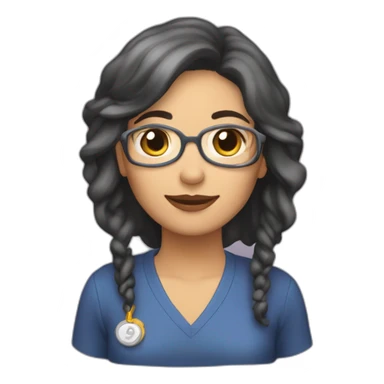  profesora morena de pelo largo saludando sticker