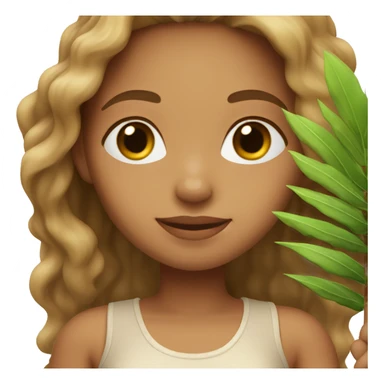 Light skin girl with light brown hair carrying small palm tree sticker