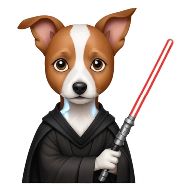 All white Jack Russell terrier brown spot on left eye/ear as a Sith Lord with light saber sticker