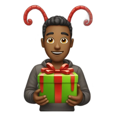 a bug with a christmas gift on his hands sticker
