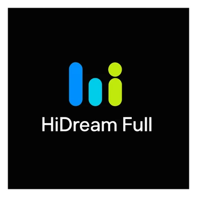 create high dream logo like this with text "HIDream Full", black background  sticker
