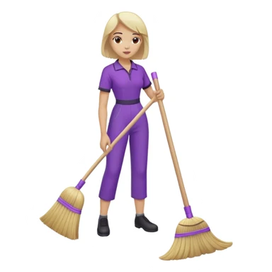 genie sweeping floor, no artifacts, no extras, two arms, one broom, purple clothing sticker