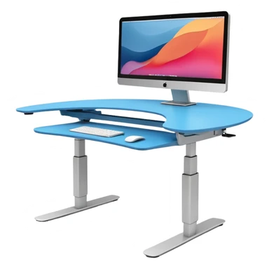 A height-adjustable office desk with a visible central lifting mechanism and a large flat monitor placed on top. The desk should look modern and minimal, symbolizing an ergonomic workstation. Rounded shapes, flat bright colors, consistent with standard emoji design. sticker